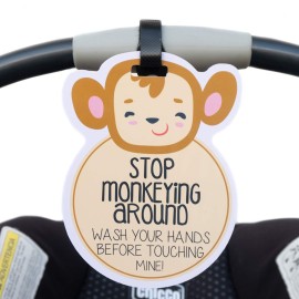 (Three Little Tots) Monkey Tags Two Pack- Baby Safety No Touching Car Seat Sign, Stroller Sign, Newborn Car Seat Tag, Baby Preemie No Touching Car Seat Sign- CPSIA Safety Tested (Monkey)