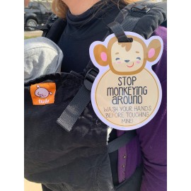 (Three Little Tots) Monkey Tags Two Pack- Baby Safety No Touching Car Seat Sign, Stroller Sign, Newborn Car Seat Tag, Baby Preemie No Touching Car Seat Sign- CPSIA Safety Tested (Monkey)