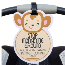 (Three Little Tots) Monkey Tags Two Pack- Baby Safety No Touching Car Seat Sign, Stroller Sign, Newborn Car Seat Tag, Baby Preemie No Touching Car Seat Sign- CPSIA Safety Tested (Monkey)