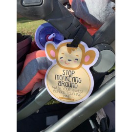 (Three Little Tots) Monkey Tags Two Pack- Baby Safety No Touching Car Seat Sign, Stroller Sign, Newborn Car Seat Tag, Baby Preemie No Touching Car Seat Sign- CPSIA Safety Tested (Monkey)