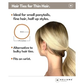 Heliums Thin Hair Elastics - Dark Brown - 2mm Ties for Thin Hair, 1.75 Inch, Medium Hold No Damage Ponytail Holders - 40 Count