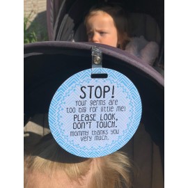 Three Little Tots Two Pack - No Kissing and Blue Mommy No Touching Baby Car Seat and Stroller Signs - CPSIA Safety Tested