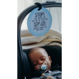 Three Little Tots Two Pack - No Kissing and Blue Mommy No Touching Baby Car Seat and Stroller Signs - CPSIA Safety Tested