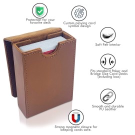 Luck Lab Single Deck Leather Playing Card Case/Holder - Fits Poker and Bridge size cards (Brown)