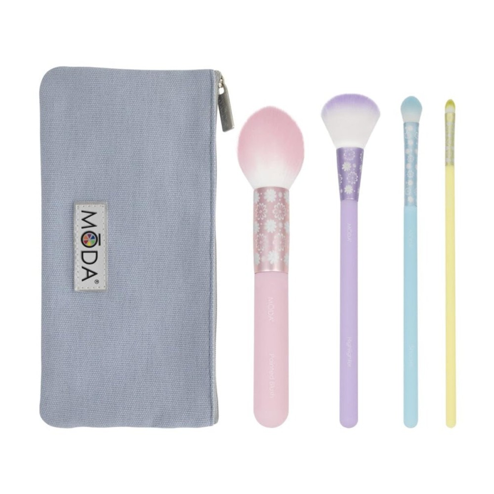 MODA Royal & Langnickel Full Size Posh Pastel 5pc Complete Face Makeup Brush Kit with Pouch Includes, Pointed Blush, Highlighter, Shader, and Lip Brushes, Multi-Color Pastel