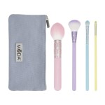 MODA Royal & Langnickel Full Size Posh Pastel 5pc Complete Face Makeup Brush Kit with Pouch Includes, Pointed Blush, Highlighter, Shader, and Lip Brushes, Multi-Color Pastel