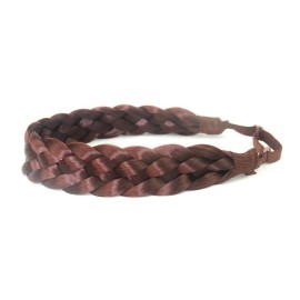 BOBIYA 5 Strands Synthetic Hair Braided Headband Classic Chunky Wide Plaited Braids Headband Elastic Stretch Braid Headband for Women Girl (Burgundy)