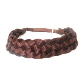 BOBIYA 5 Strands Synthetic Hair Braided Headband Classic Chunky Wide Plaited Braids Headband Elastic Stretch Braid Headband for Women Girl (Burgundy)