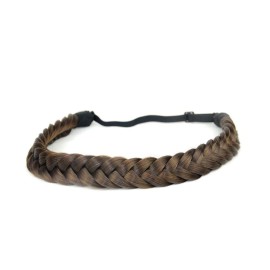 BOBIYA 2 Strands Synthetic Hair Braided Headband Classic Chunky Plaited Braids (Dark Brown)