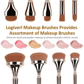 Logiverl 9 Pieces Makeup Brushes Powder Blush Foundation Concealer Eyeshadow Eyebrow Lip Flat Detail Brush for Blending Buffing Foundation Cream Make Up Brushes Tools Kit (Rose Golden) Logiverl 9 Pieces Makeup Brushes Powder Blush Foundation Concealer Eyeshadow Eyebrow Lip Flat Detail Brush for Blending Buffing Foundation Cream Make Up Brushes Tools Kit (Rose Golden)