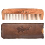 Wooden Hair Combs for Men,Men\'s Wood Beard Comb with Leather Travel Case,Mens Combs for Hair,Kids Comb(brown shark)