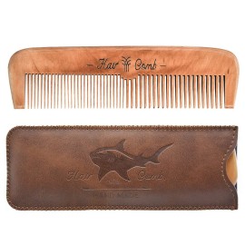 Wooden Hair Combs for Men,Men\'s Wood Beard Comb with Leather Travel Case,Mens Combs for Hair,Kids Comb(brown shark)