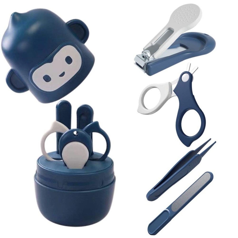 Socub Baby Nail Kit, Baby Nail Clipper, Scissor, Nail File, Tweezer, 4-in-1 Baby Grooming Kit Set for Newborn, Infant, Toddler, Blue