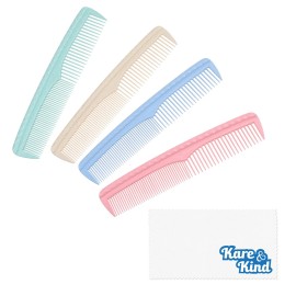 Kare & Kind Hair Combs Set - Colorful 4 pcs Durable Plastic Combs - (7.46 inches) - Coarse and Fine Tooth - For Combing, Hairstyling, Trimming, Cutting - Home and Hair Salons - For Men, Women, Kids
