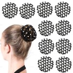 AUEAR Hair Accessory, 10 Pack Handmade Crochet Bun Cover Snood Hair Net with Pearls Decor, Elastic Hair Net, For Ballet Dance Skating, 10cm in Diameter, Black, Unisex