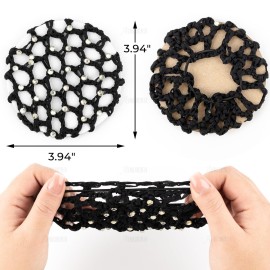 AUEAR Hair Accessory, 10 Pack Handmade Crochet Bun Cover Snood Hair Net with Pearls Decor, Elastic Hair Net, For Ballet Dance Skating, 10cm in Diameter, Black, Unisex