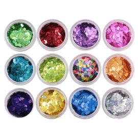 Yeslady Nails Art Laser Glitters Square Flakes Colorful Thin Paillette Sequin Manicure Tips 12 Colors
