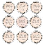SFHMTL Pack of 9 Compact Pocket Makeup Mirrors Set Include 1 Bride to Be Mirror and 8 Bride Tribe Mirrors Bachelorette Party Bridesmaid Proposal Gifts (Champagne)