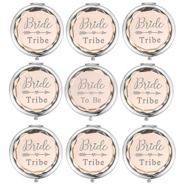 SFHMTL Pack of 9 Compact Pocket Makeup Mirrors Set Include 1 Bride to Be Mirror and 8 Bride Tribe Mirrors Bachelorette Party Bridesmaid Proposal Gifts (Champagne)