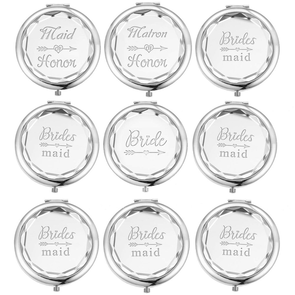 Pack of 9 Compact Pocket Makeup Mirrors Set - Include 1 Bride, 1 Maid of Honor, 1 Matron of Honor and 6 Bridesmaid Mirrors - Wedding Bridesmaid Proposal Gifts (Silver) Pack of 9 Compact Pocket Makeup Mirrors Set - Include 1 Bride, 1 Maid of Honor, 1 Matron of Honor and 6 Bridesmaid Mirrors - Wedding Bridesmaid Proposal Gifts (Silver)