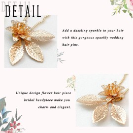 Unicra Wedding Hair Pins Flower Hairpins Hair Set Leaf Jewelry Decorative Bridal Hair Accessories for Women and Girls Pack of 3 (Gold) Unicra Wedding Hair Pins Flower Hairpins Hair Set Leaf Jewelry Decorative Bridal Hair Accessories for Women and Girls Pack of 3 (Gold)