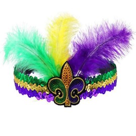 Mardi Gras Feather Headband Sequins Glitter Hair Band for Adult Women Men Kids Mardi Gras Hair Band Hair Accessories TSFD14 (Purple)