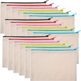 Frienda 18 Pieces Canvas Makeup Bag Multipurpose Cosmetic Bag Travel Toiletry Pouch Pen Coin Bag Blank DIY Bag with Zipper for Women Girls (L)