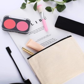 Frienda 18 Pieces Canvas Makeup Bag Multipurpose Cosmetic Bag Travel Toiletry Pouch Pen Coin Bag Blank DIY Bag with Zipper for Women Girls (L)