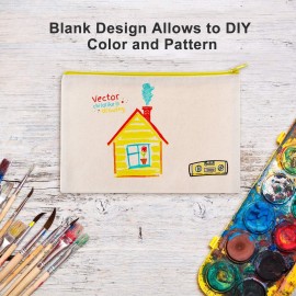 Frienda 18 Pieces Canvas Makeup Bag Multipurpose Cosmetic Bag Travel Toiletry Pouch Pen Coin Bag Blank DIY Bag with Zipper for Women Girls (L)