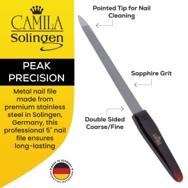Camila Solingen CS17 Sapphire Metal Nail File for Natural Nails Fingernail and Toenail Care, 5 Double Sided Coarse and Fine for Manicure and Pedicure