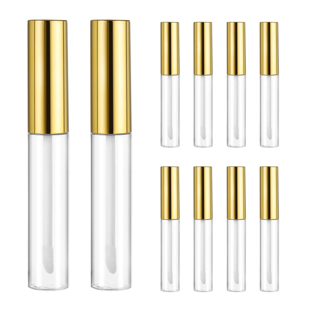 10pcs 10ml Lip Gloss Tubes Bulk with Wand Empty Plastic Lipstick Bottles Lip Gloss Container Cosmetic Supplies for Lipstick Samples DIY (Golden)