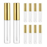 10pcs 10ml Lip Gloss Tubes Bulk with Wand Empty Plastic Lipstick Bottles Lip Gloss Container Cosmetic Supplies for Lipstick Samples DIY (Golden)