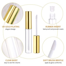10pcs 10ml Lip Gloss Tubes Bulk with Wand Empty Plastic Lipstick Bottles Lip Gloss Container Cosmetic Supplies for Lipstick Samples DIY (Golden)
