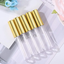 10pcs 10ml Lip Gloss Tubes Bulk with Wand Empty Plastic Lipstick Bottles Lip Gloss Container Cosmetic Supplies for Lipstick Samples DIY (Golden)