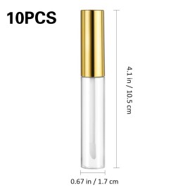 10pcs 10ml Lip Gloss Tubes Bulk with Wand Empty Plastic Lipstick Bottles Lip Gloss Container Cosmetic Supplies for Lipstick Samples DIY (Golden)