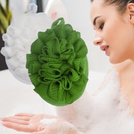2 Pack Exfoliating Bath Shower Spa Pouf Mesh Flower Loofah Sponge Ball Brush Scrub Scrubber Mitt Mitten Glove Cleanse Pad, Remove Body Dead Skin for Men and Women