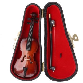 Hztyyier Instrument Ornament Wooden Miniature Cello Replica with Bow, Stand & Gift Box Mini Musical Instrument Miniature Dollhouse Model Home Decoration