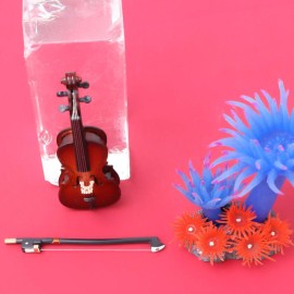 Hztyyier Instrument Ornament Wooden Miniature Cello Replica with Bow, Stand & Gift Box Mini Musical Instrument Miniature Dollhouse Model Home Decoration