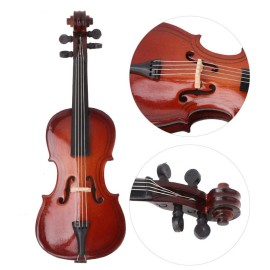 Hztyyier Instrument Ornament Wooden Miniature Cello Replica with Bow, Stand & Gift Box Mini Musical Instrument Miniature Dollhouse Model Home Decoration