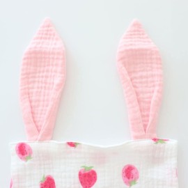 Emenpy Bunny Security Blanket for Boys and Girls,Cotton Soft Breathable Muslin Soothing Towel Appeasing Toy for Infant,Newborn Gift,2 Pcs Set (Strawberry&Orange)