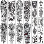 Aresvns Halloween Sleeve Tattoos Temporary for Men Women,Black Totem Temporary Tattoos,Looks Real Fake Tattoos,Wolf,Tiger,Devil\'s eye