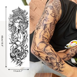 Aresvns Halloween Sleeve Tattoos Temporary for Men Women,Black Totem Temporary Tattoos,Looks Real Fake Tattoos,Wolf,Tiger,Devil\'s eye