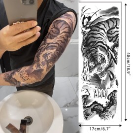 Aresvns Halloween Sleeve Tattoos Temporary for Men Women,Black Totem Temporary Tattoos,Looks Real Fake Tattoos,Wolf,Tiger,Devil\'s eye