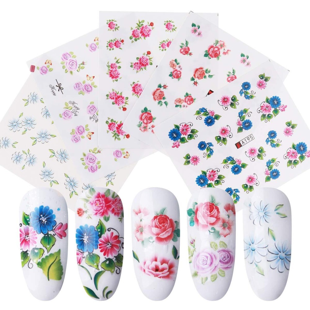 Nail Stickers, Ksndurn Nail Decals for Kids Girls Women - 50 Sheet Nail Art Accessories for Women, 1000 Pcs Flower Butterfly, Flower, Heart ect Nail Tattoos Decorations