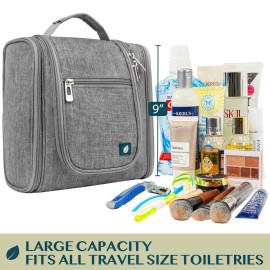 PAVILIA Toiletry Bag Travel Bag for Women Men, Hanging Cosmetic Organizer, Water Resistant Makeup Bag for Accessories Toiletries, Large Travel Essentials Kit (Grey)