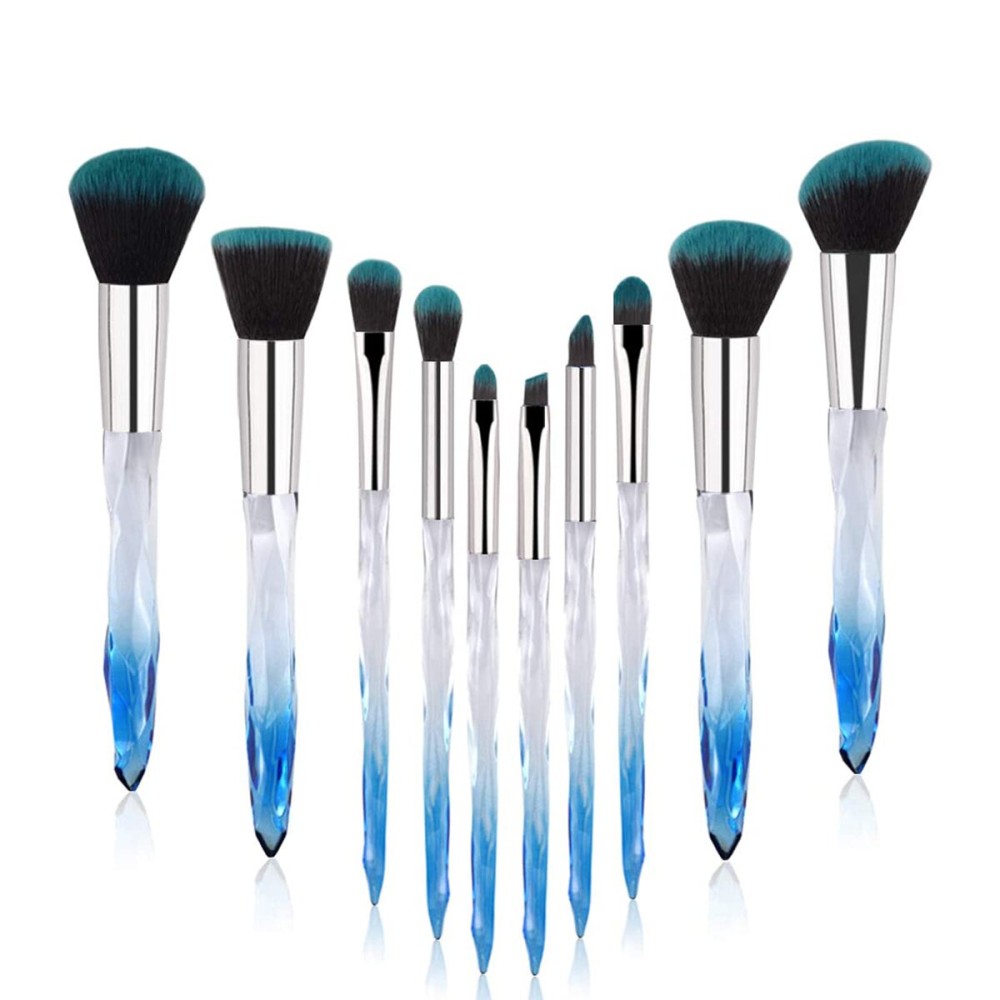 Yuwaku Makeup Brushes - 10pcs Premium Synthetic Foundation Blending Blush Powder Eyeshadow Brush Set Blue Transparent Crystal Handle Cute Make Up Tools Yuwaku Makeup Brushes - 10pcs Premium Synthetic Foundation Blending Blush Powder Eyeshadow Brush Set Blue Transparent Crystal Handle Cute Make Up Tools