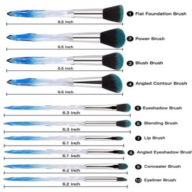 Yuwaku Makeup Brushes - 10pcs Premium Synthetic Foundation Blending Blush Powder Eyeshadow Brush Set Blue Transparent Crystal Handle Cute Make Up Tools Yuwaku Makeup Brushes - 10pcs Premium Synthetic Foundation Blending Blush Powder Eyeshadow Brush Set Blue Transparent Crystal Handle Cute Make Up Tools