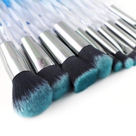 Yuwaku Makeup Brushes - 10pcs Premium Synthetic Foundation Blending Blush Powder Eyeshadow Brush Set Blue Transparent Crystal Handle Cute Make Up Tools Yuwaku Makeup Brushes - 10pcs Premium Synthetic Foundation Blending Blush Powder Eyeshadow Brush Set Blue Transparent Crystal Handle Cute Make Up Tools