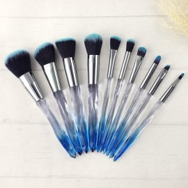 Yuwaku Makeup Brushes - 10pcs Premium Synthetic Foundation Blending Blush Powder Eyeshadow Brush Set Blue Transparent Crystal Handle Cute Make Up Tools Yuwaku Makeup Brushes - 10pcs Premium Synthetic Foundation Blending Blush Powder Eyeshadow Brush Set Blue Transparent Crystal Handle Cute Make Up Tools