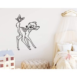 Makeyes Bambi Wall Deer Butterfly Vinyl Sticker Decals for Kids Bedroom Nursery Living Room Interior Decorations Designs Art Mural YMX55 (Black, 39X57CM)